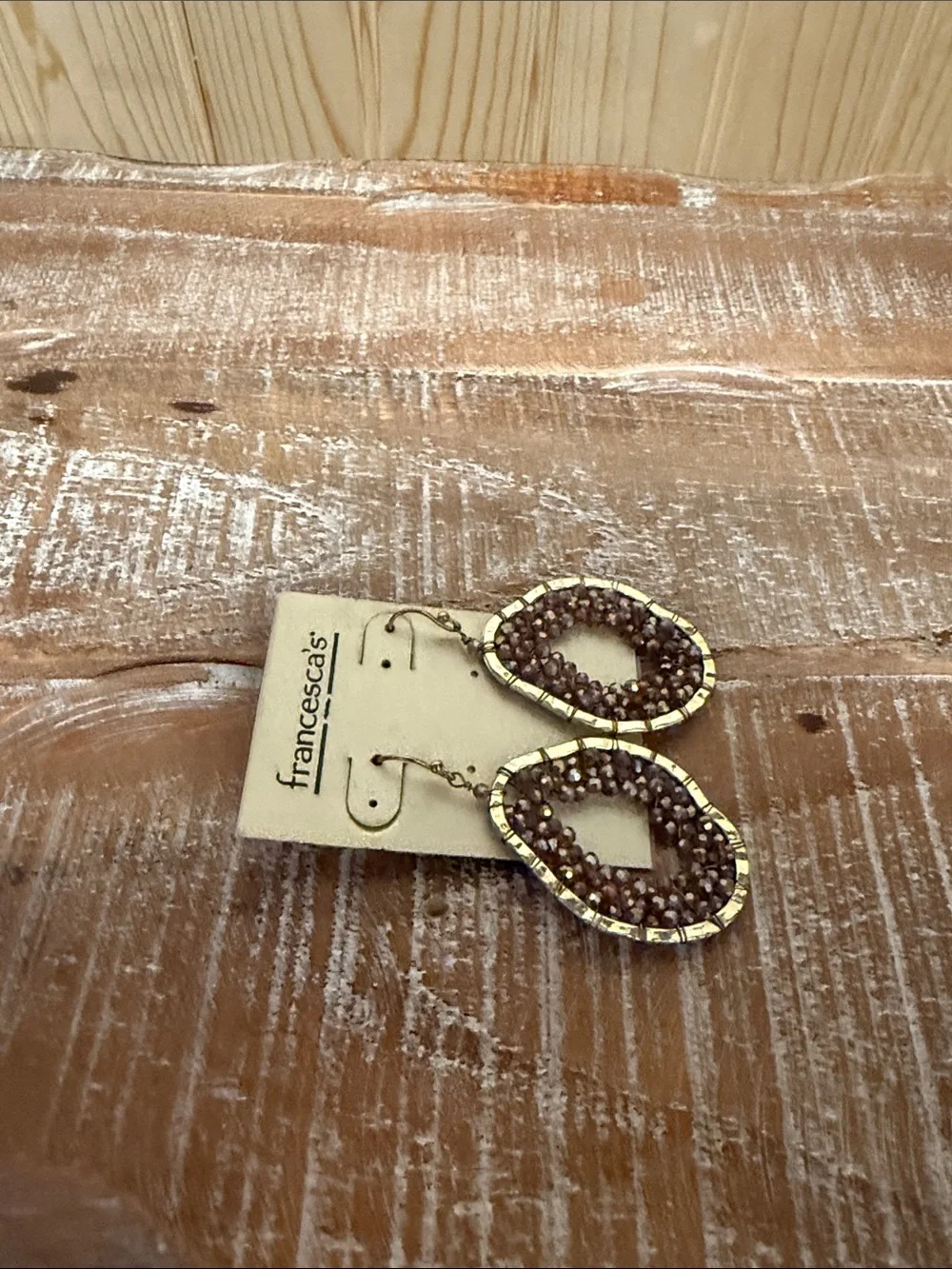 Francesca's Collections Gold and Brown Faceted Bead Hoop Earrings